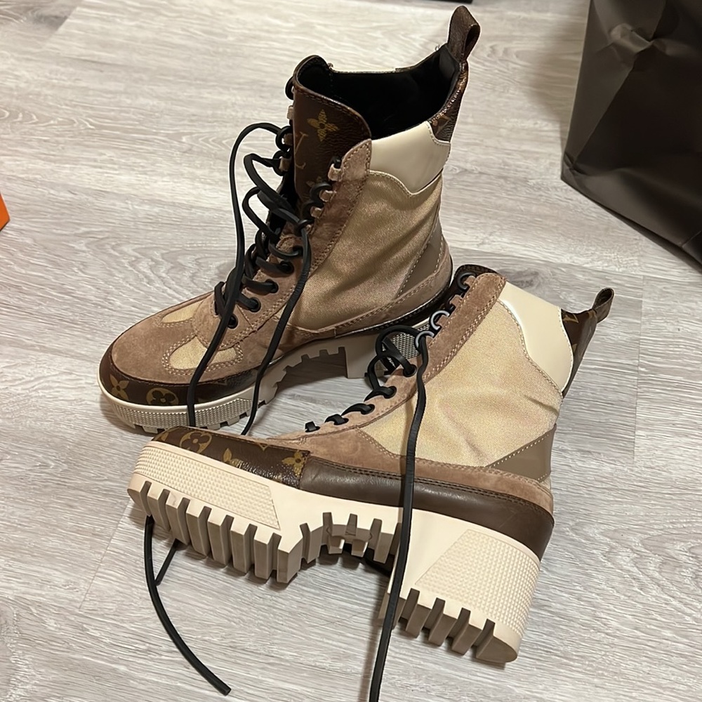 Louis Vuitton Suede Calfskin Monogram Laureate Platform Desert Boots